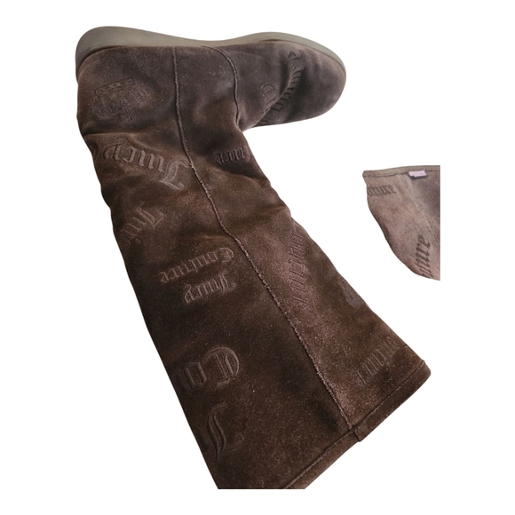 Juicy Couture Brown Suede Logo Embossed Tall Boots 7.5 - Picture 4 of 11